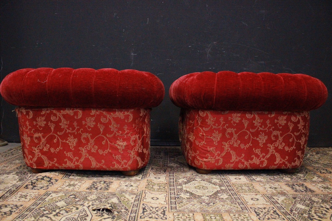 1214_coppia_double_due_poltrona_armchair_club_rosso_red_damascato_tessuto_stoffa_fabric_originali_seconda_metà_XX_secolo_Brescia_Roncadelle_15