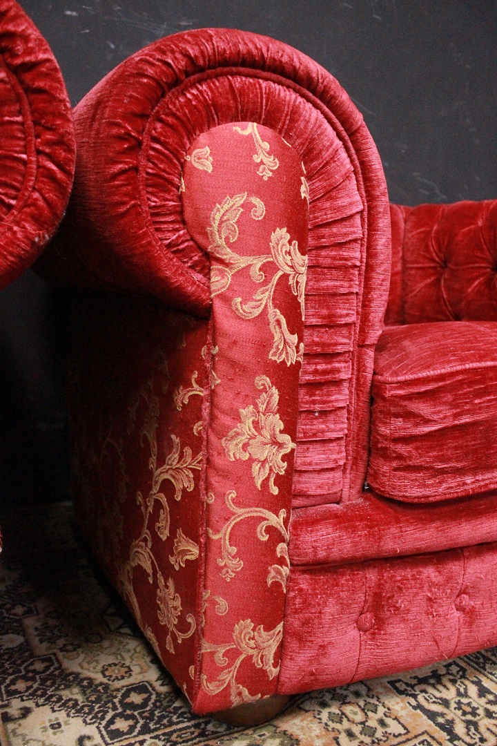 1214_coppia_double_due_poltrona_armchair_club_rosso_red_damascato_tessuto_stoffa_fabric_originali_seconda_metà_XX_secolo_Brescia_Roncadelle_7